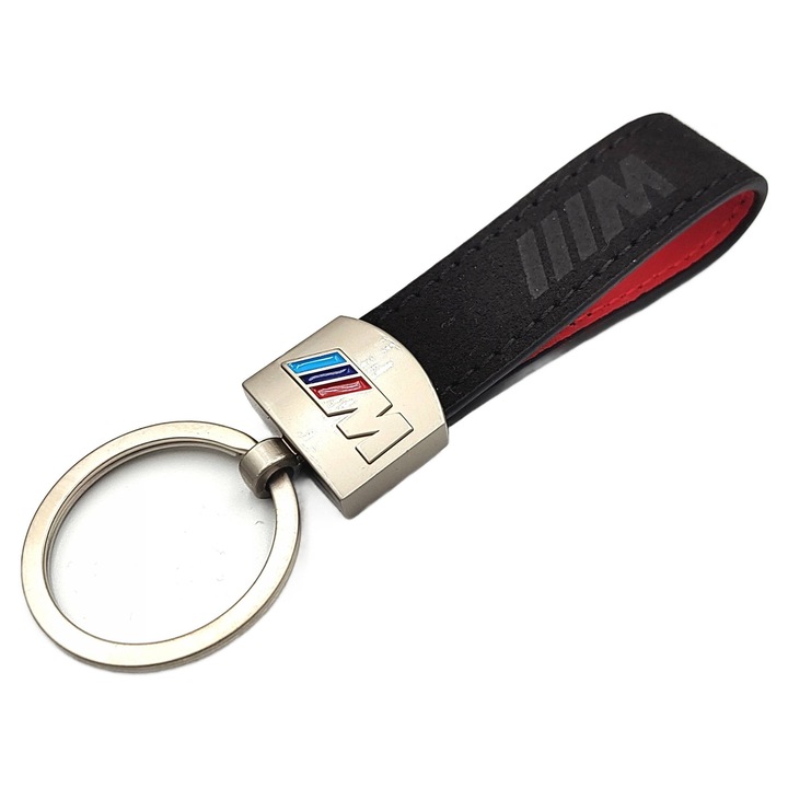 Breloc auto M-Power, BMW, Piele naturala,11x2cm, Negru/Argintiu