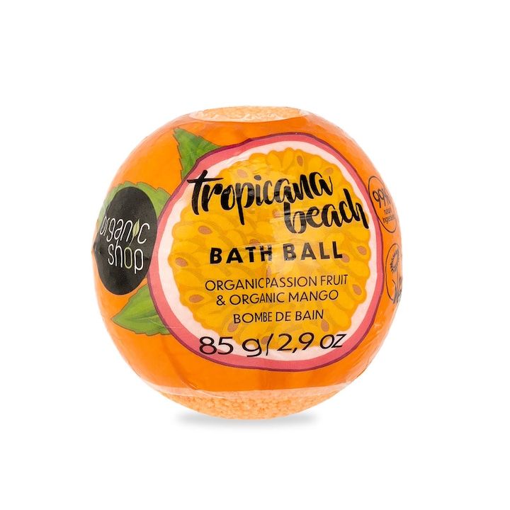 Bila de baie efervescenta Organic Shop Tropicana Beach Passion Fruit Mango, 85 g
