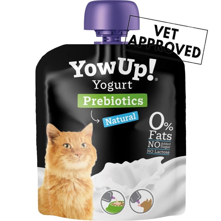 Pachet Iaurt pentru pisici YowUp Prebiotics, 0% grasimi, fara lactoza, GMO sau zahar adaugat, 85g 4 plicuri