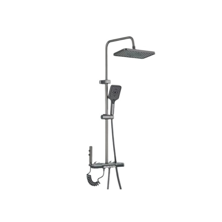 Coloana dus, Blackswan, Tip M279, model gri antracit, cu 4 cai, afisaj LCD si iluminare LED, dus cu presiune si pipa ascunsa, dimensiune 111 cm