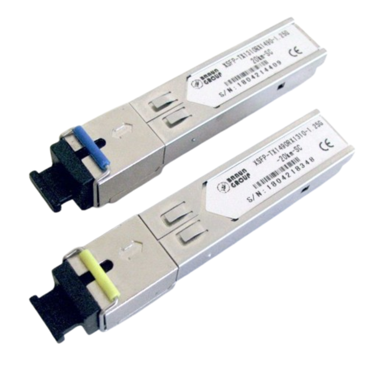 Комплект 2 модула SFP WDM, единично влакно, 20км, едномодов, 10/100/1000, TX=1310nm / RX=1490nm, конектор SC, Braun Group