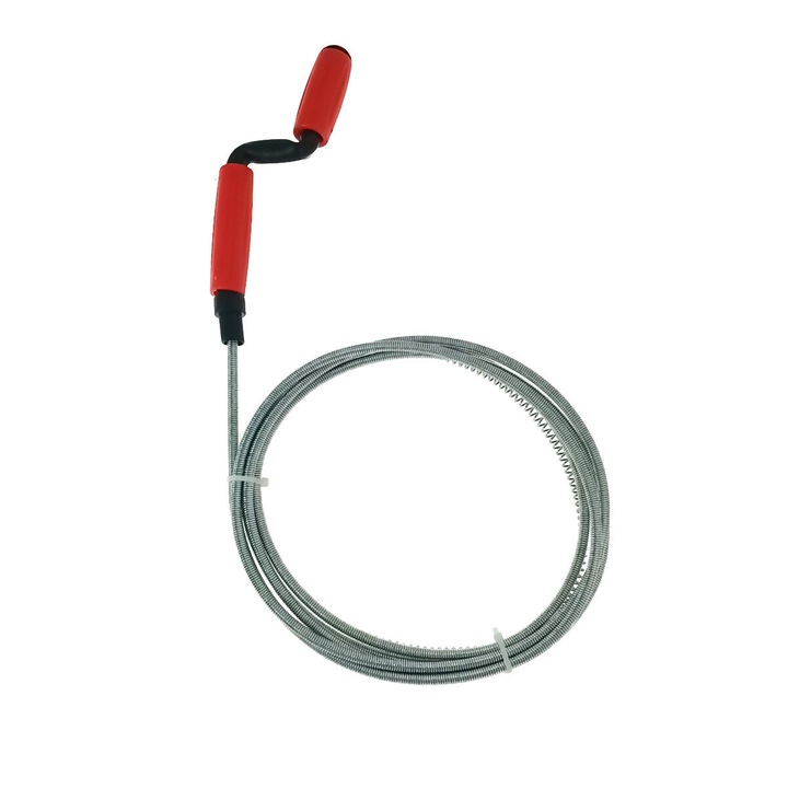 Spirala metalica cu maner pentru desfundat tevi, tip sarpe, 3M x 6mm, argintiu cu rosu