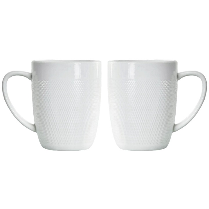 Set 2 Cani Porcelan, Tudor England, Alb, Rezistente la Microunde si Zgarieturi, 300 ml