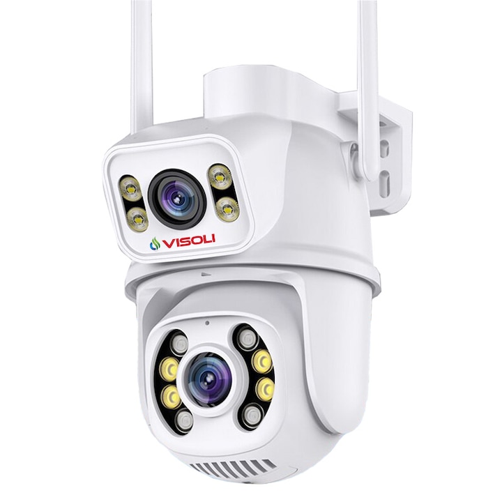 CCTV videó megfigyelő kamera dupla WIFI Visoli® QW25-Double 8MP Ultra HD, 5X zoom, kültéri/beltéri, forgatás, LED fény, kétirányú kommunikáció