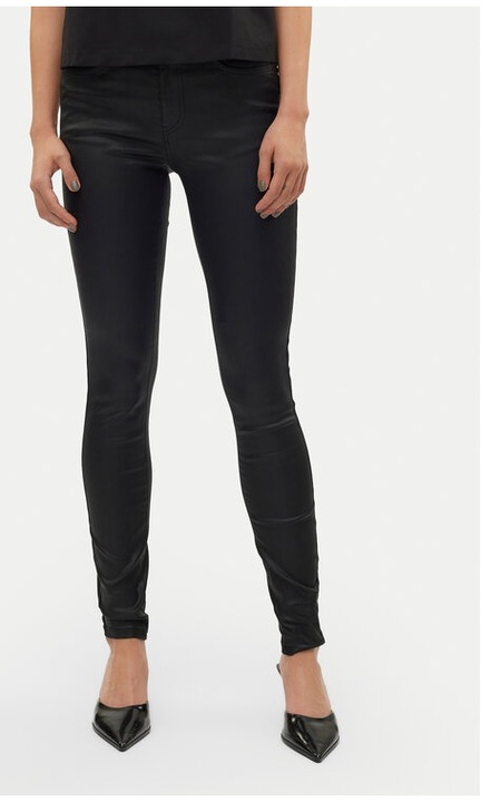 Vero Moda Flash műbőr nadrág 10314591 fekete Skinny Fit, műbőr