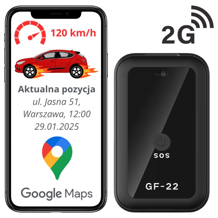 Localizator GPS GF-22, Spreest, functie de urmarire, alarma SOS, negru
