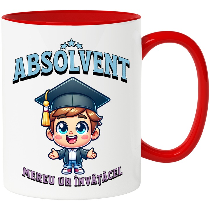 Абитуриентска чаша, винаги учащ, дете, училище, ново начало, 330 мл, керамика с червена дръжка