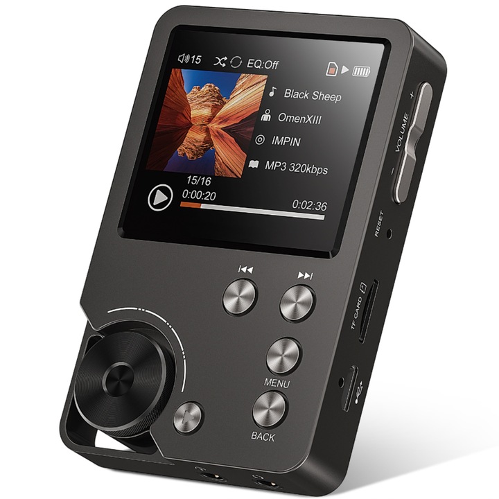 M30 MP3 zenelejátszó, Spreest, 64GB, 3.7V, 1500mAh, integrált DAC, elegáns design, fekete, 150g