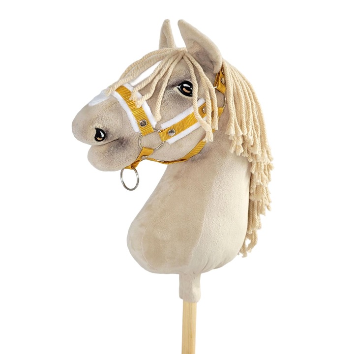 Регулируем оглавник Super Hobby Horse, с бяла козина, 1,5 см, Бял/синапено жълт