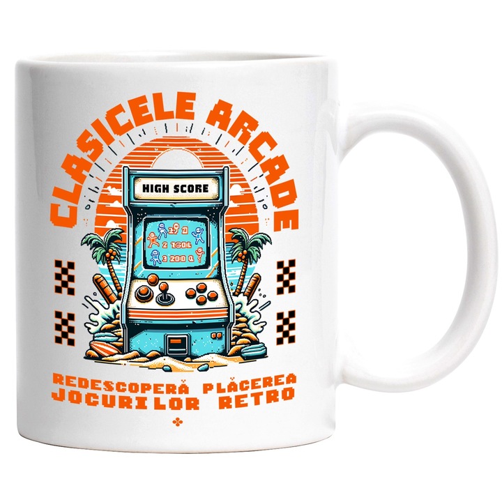 Klasszikus Arcade bögre. Fedezze fel újra a videojátékok élvezetét Vintige Childhood Old Generation, 330 ml, kerámia fehér fogantyúval