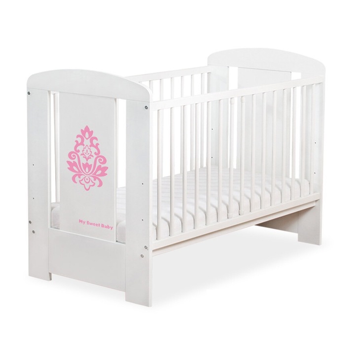 Бебешко креватче, My Sweet Baby, Glamour, 120x60см, бяло-розово, с цветна графика