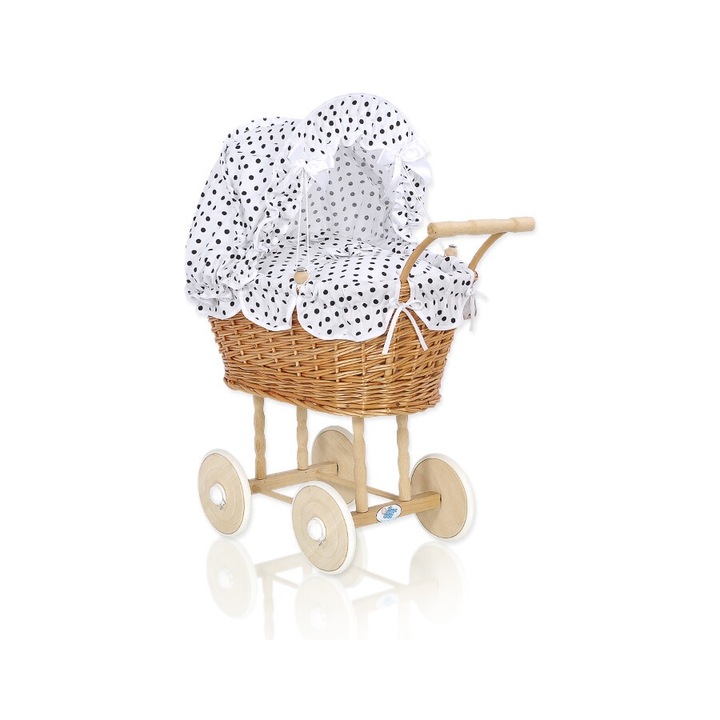 Carucior pentru papusi, My Sweet Baby, ratan natural, maro/alb, 50x32x69cm