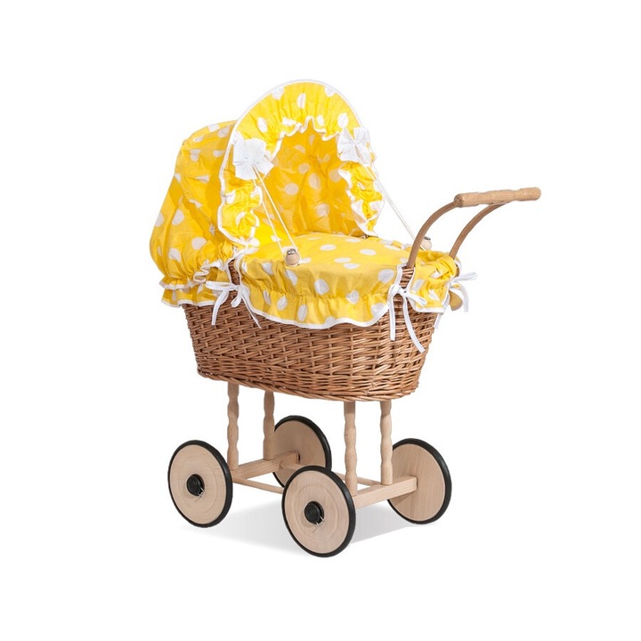 Carucior pentru papusi, My Sweet Baby, ratan natural, 50x32x69cm, galben/maro
