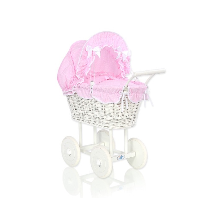 Babakocsi, My Sweet Baby, természetes rattan, rózsaszín, 50x32x69cm