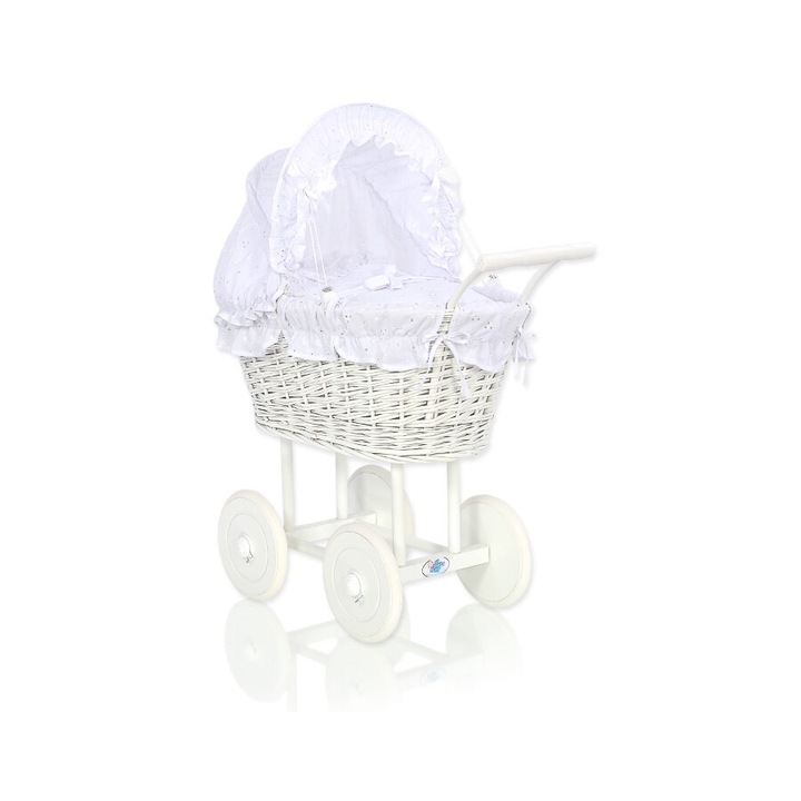 Количка за кукли, My Sweet Baby, естествен ратан, бяла, 50x32x69cm