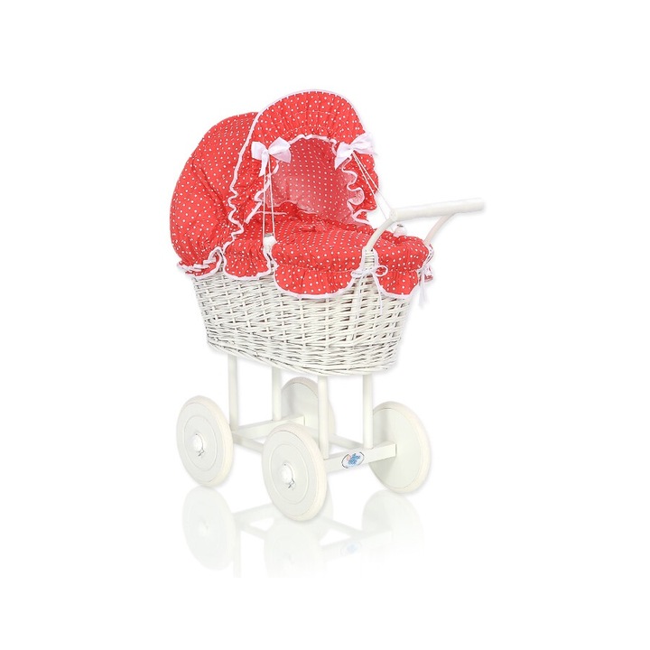 Babakocsi, My Sweet Baby, természetes rattan, fehér/piros, 50x32x69cm