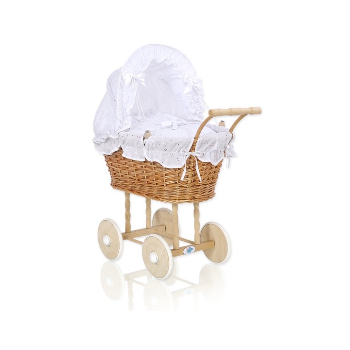 Babakocsi, My Sweet Baby, természetes rattan, barna/fehér, 50x32x69cm
