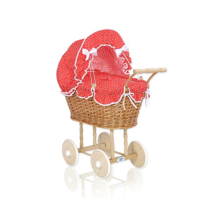 Babakocsi, My Sweet Baby, természetes rattan, barna/piros, 50x32x69cm