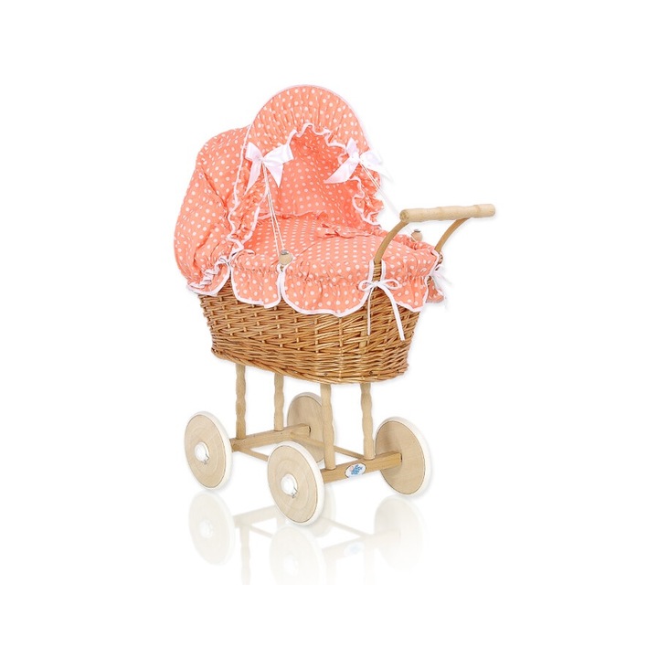 Carucior pentru papusi, My Sweet Baby, ratan natural, maro/roz 50x32x69cm