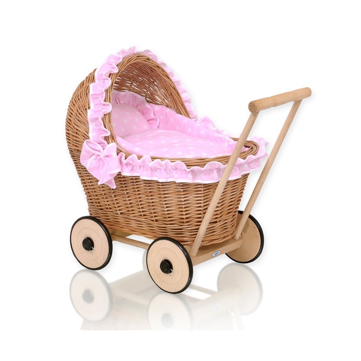 Babakocsi, My Sweet Baby, természetes rattan, barna/rózsaszín, 48x31x51cm