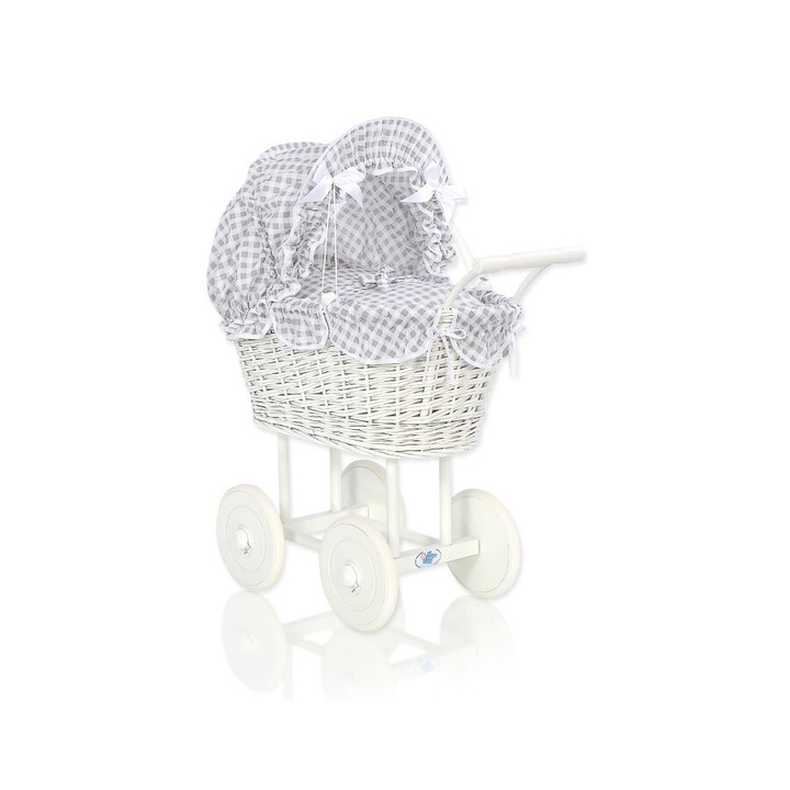 Babakocsi, My Sweet Baby, természetes rattan, fehér/szürke, 50x32x69cm