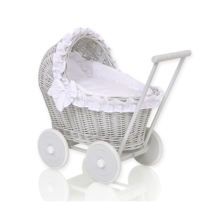 Babakocsi, My Sweet Baby, rattan, szürke/fehér, 48x31x51cm