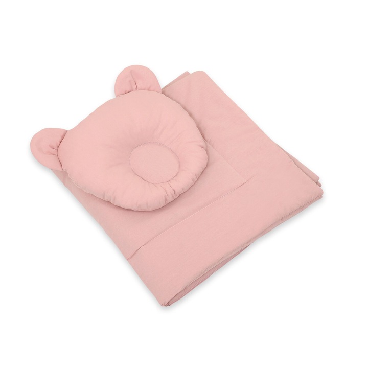 Set cu perna profilata si patura, My Sweet Baby 27x25cm si 77x77cm, roz