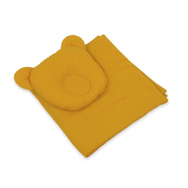 Set cu perna profilata si patura, My Sweet Baby 27x25cm si 77x77cm, galben