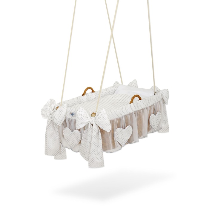 Patut bebe, My Sweet Baby, suspendat, 100% bumbac, 85x49x31cm, gri/alb