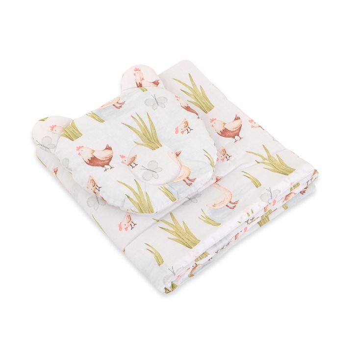 Бебешко одеяло My Sweet Baby, с профилирана възглавница, 27x25см и одеяло 77x77см, памук, бяло