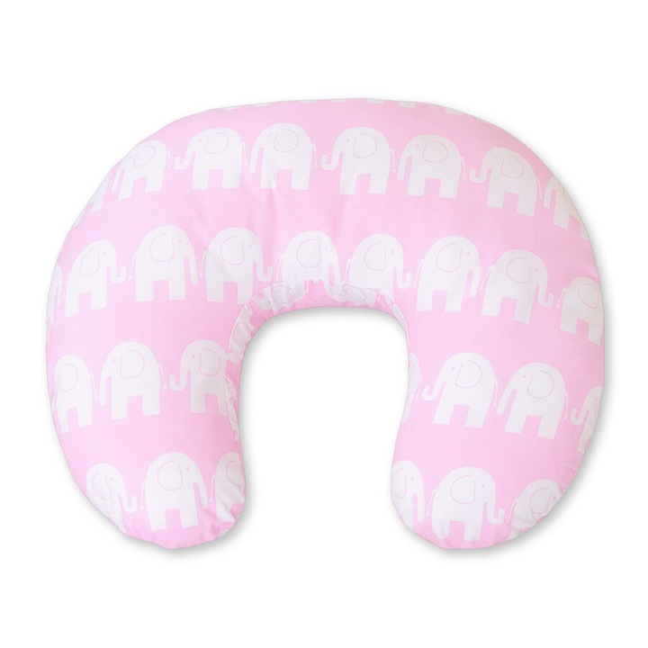 Perna de alaptare Bobono, model fasole, 60x47cm, material certificat, roz cu elefanti