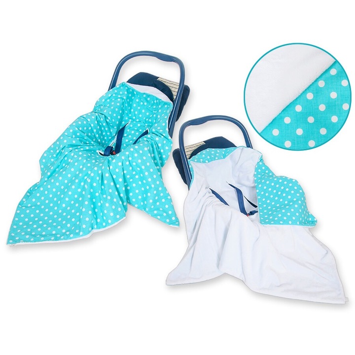 Бебешко одеяло, Bobono, 100x100см, памук, синьо/бяло