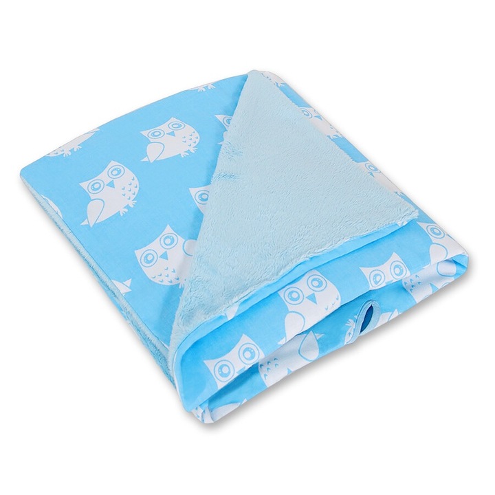 Paturica dubla pentru bebelusi, Bobono, bumbac, 100x100cm, albastru