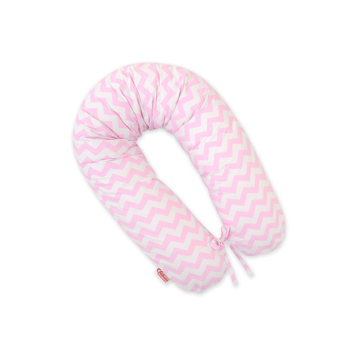 Perna de sarcina Bobono Longer, roz, 170cm, multifunctionala, pentru somn si alaptare