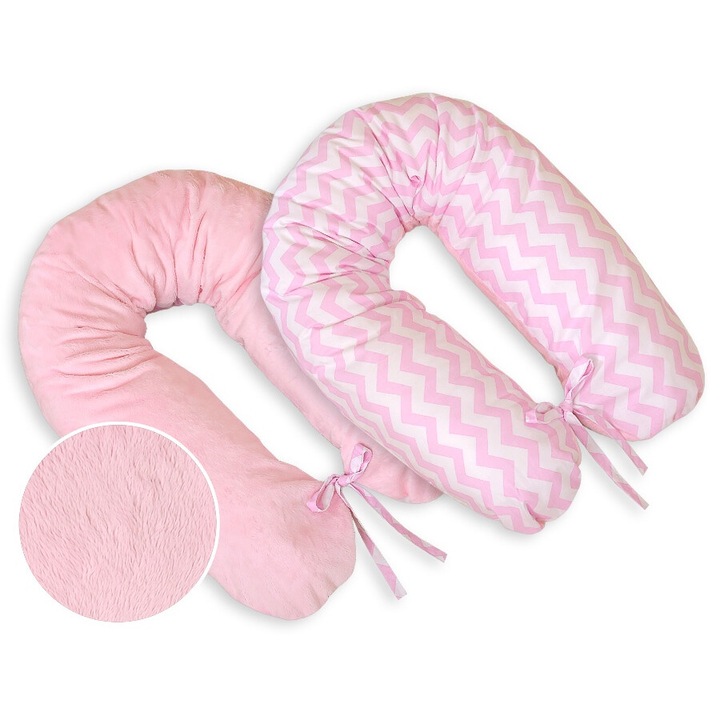 Perna de relaxare pentru gravide Bobono Longer, roz, 170cm, cu umplutura ECO FILLBALL, utilizare duala