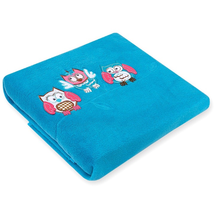 Одеяло за бебета, Bobono, Sowy Bigi Zibi & Adele, 70x100cm, тюркоаз, от полар