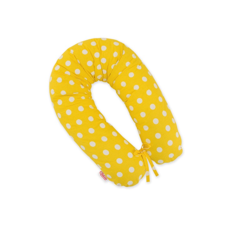 Възглавница за бременност Bobono Longer, 170 см, многофункционална, жълта с големи точки
