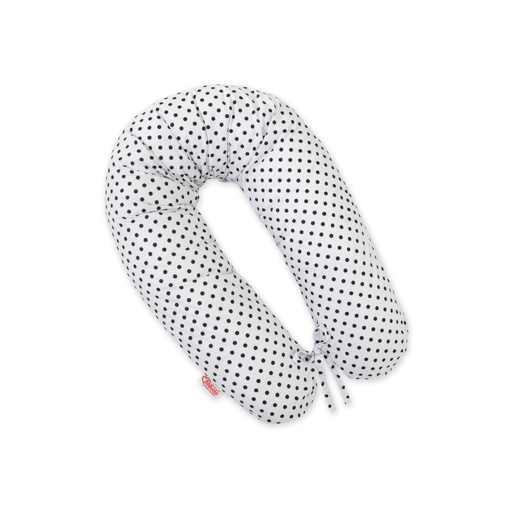 Възглавница за бременни Bobono, дълга, мултифункционална, 170см, черна на бели точки