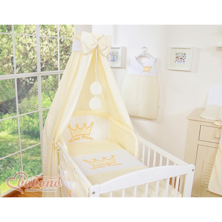 Baldachim pentru patut, Bobono, 160x250cm, 100% bumbac, cu cerculete si funda, crem