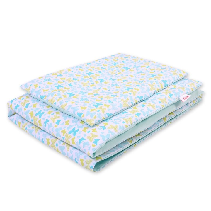 Lenjerie pentru copii 2 piese, Bobono, bumbac 100%, 70x80cm si 140x200cm, multicolor