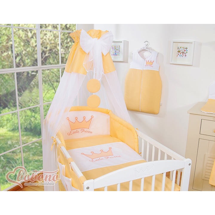 Baldachim pentru patut, Bobono, tiul alb, 155x270cm, set cu doua cercuri si funda mare