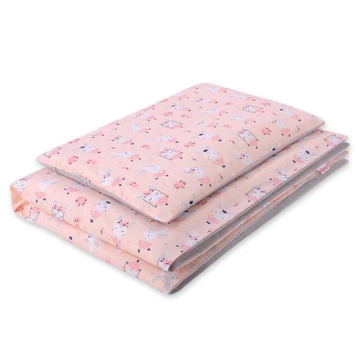 Lenjerie pentru copii 2 piese, Bobono, bumbac 100%, roz, 40x60cm, 120x90cm
