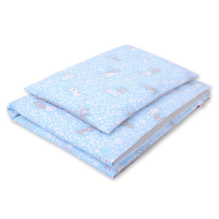 Lenjerie pentru copii 2 piese, Bobono, bumbac 100%, 40x60cm si 120x90cm, multicolor