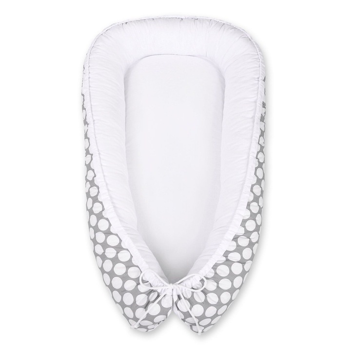 Pozitionator pentru bebelusi Bobono, 95x55cm, gri/alb, bumbac certificat Oeko-Tex