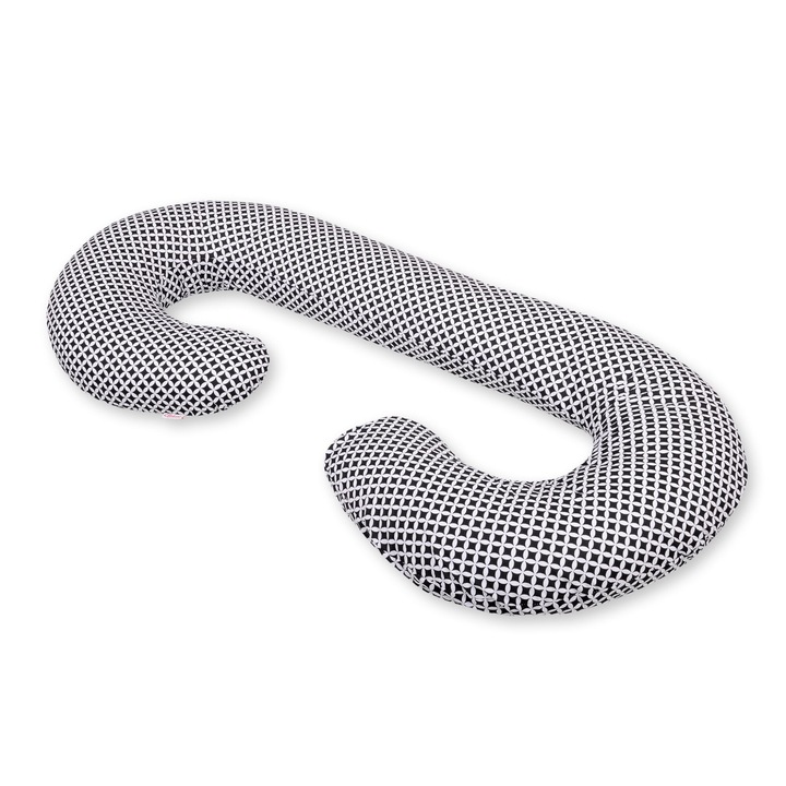 Perna de sarcina tip C, Bobono, 115x60cm, pentru somn si alaptare, negru/alb