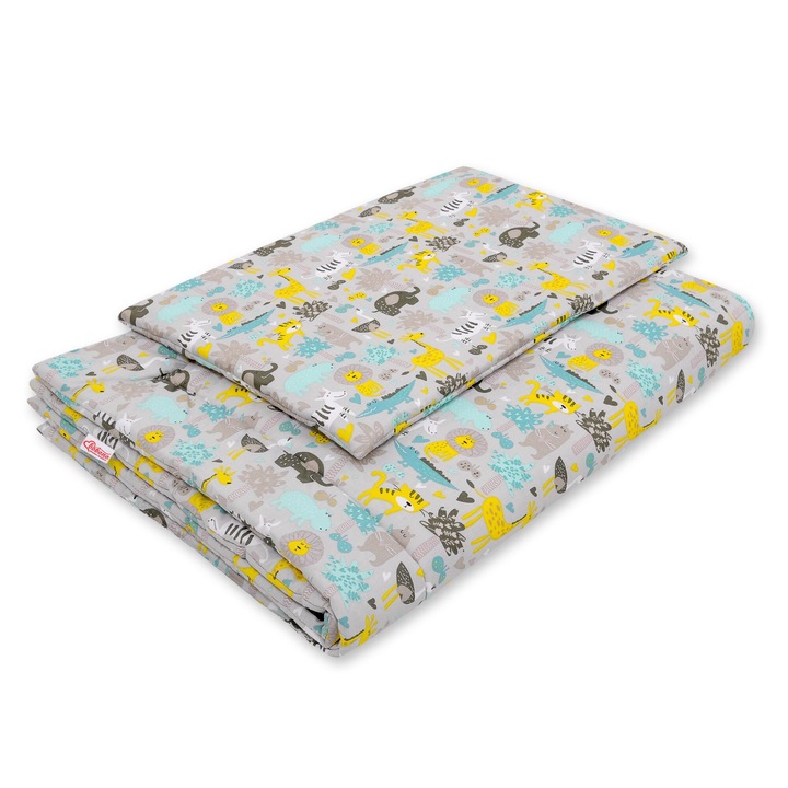 Set lenjerie pentru copii Bobono, 120x90cm, cu umplutura, 40x60cm, bumbac, multicolor