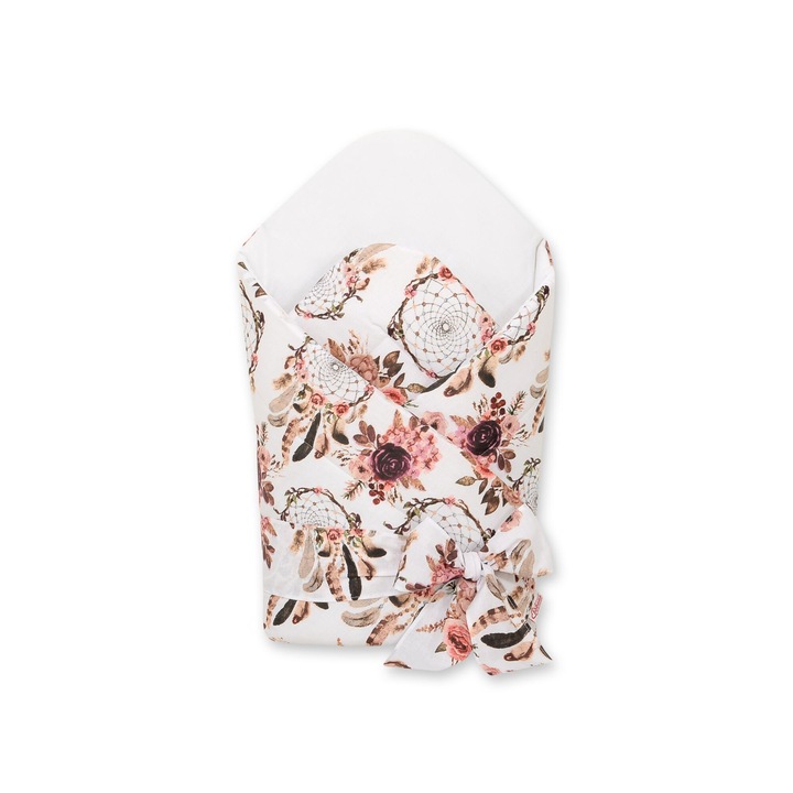 Bobono babatakaró, rózsaszín virágokkal, 77x77cm, merev borítással és megkötéssel