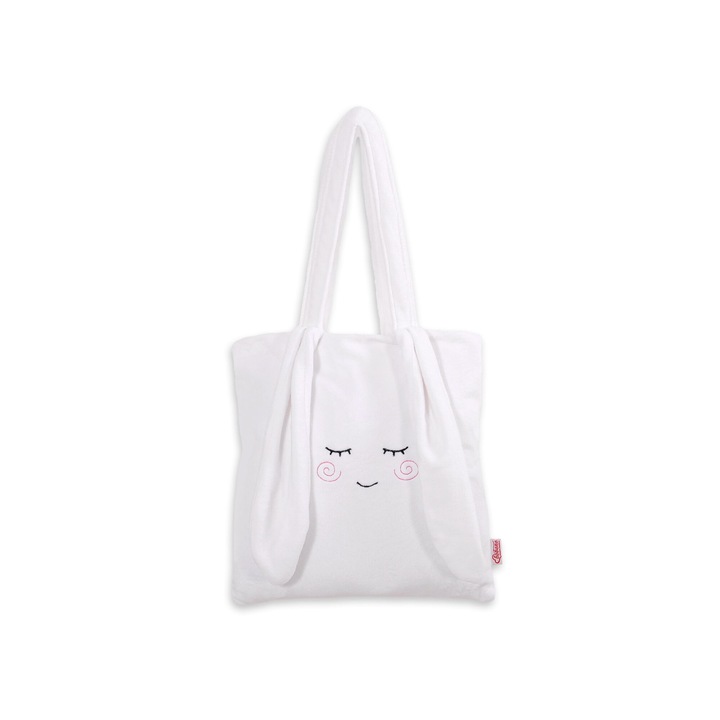 Детска чанта Bobono, бяла, 35x35см, с заешки уши