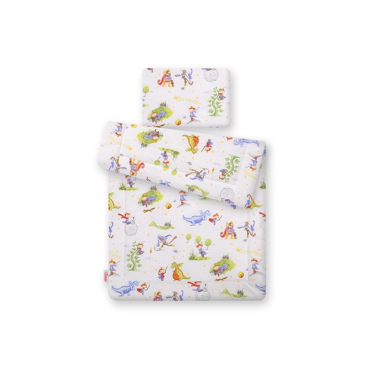 Set lenjerie pentru bebelusi Bobono, 2 piese, 75x100cm, colorat, cu umplutura hipoalergenica