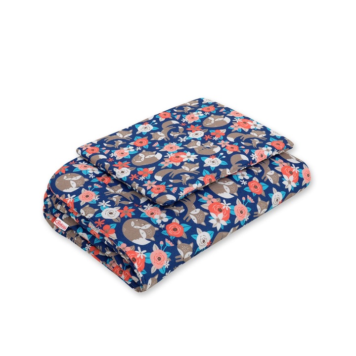 Set lenjerie pentru bebelusi Bobono, 2 piese, 75x100cm, cu umplutura, multicolor